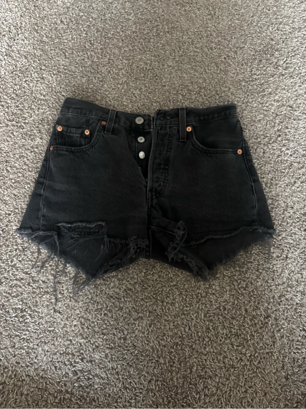 Levi's Black Distressed Button-Fly Denim Shorts